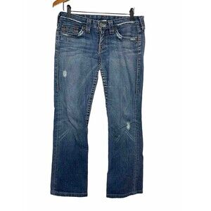 True Religion Johnny Jeans Womens 26 Slim Straight Denim Inseam 29" Distressed